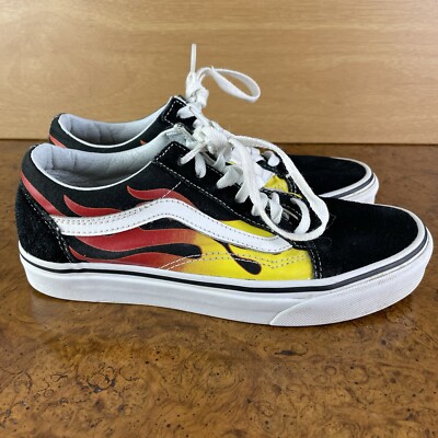 Vans Old Skool Flames Black Casual Skate Low Top Shoes Men's Size 5 Women's 6.5