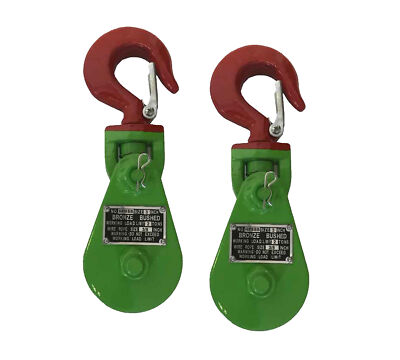 (2 Pack) Snatch Block with Hook WLL 2 Ton 3'' Sheave 3/8 Inch Wire Rope Rollback
