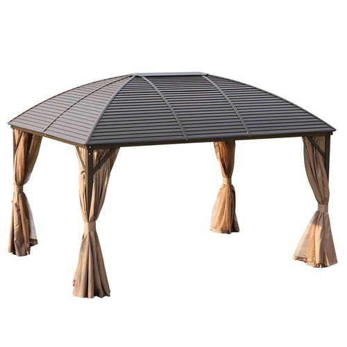 10x13 ft Backyard Outdoor Hardtop Gazebo Steel Roof with Curtains Patio Pavilion