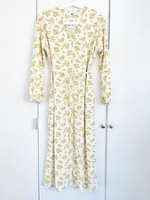 Uniqlo Butter Yellow Printed V-Neck 3/4-Sleeve Dress Women Size XS