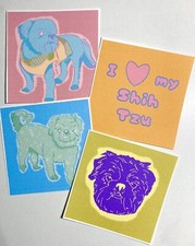 Shih Tzu Pastel Stickers - Set of 4!  FREE SHIPPING!