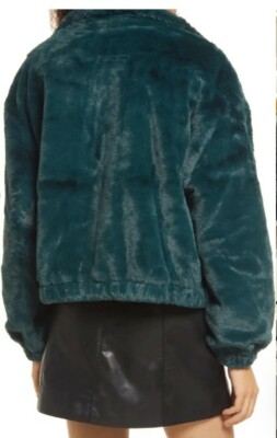 NWT size M Ashley by 26 International Green Faux-Fur Teddy Bomber Coat  Jacket