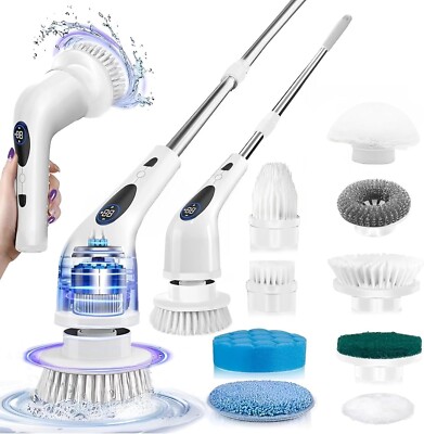 Elektrischer Spin Scrubber, Akku Reinigungsbürste 9 austauschbare Bürsten, Verlängerung