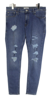 JACK & JONES Skinny Liam Herrenjeans W34 L34 Zerrissen Distressed Blau Zip