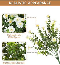 Artificial Flowers for Outdoors, 12 Bundles Fake White Flowers for Outdoor Pl...