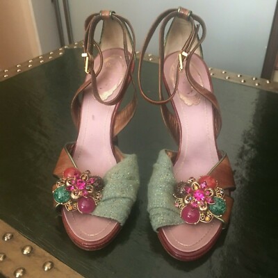 Beautiful Rene Caovilla Green and Brown Shoes Heels Size