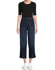 Time  Tru Paperbag Belted Dark Wash Capri 4 Pocket Jeans Size 14