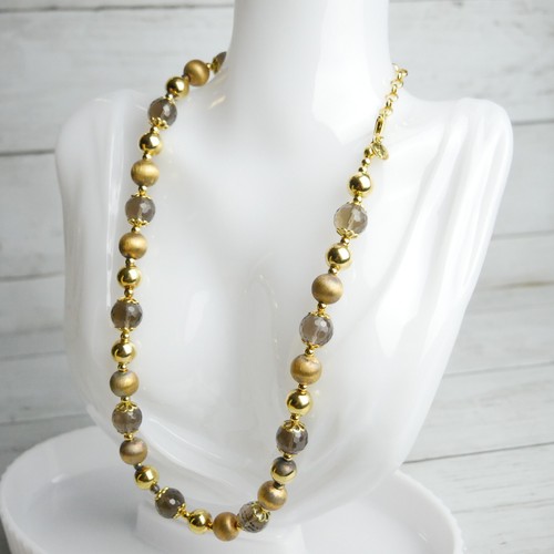 Veronese Italy Silver 925 Golden Plated Clad Smoky Quartz Bead Necklace 22" - Picture 10 of 16