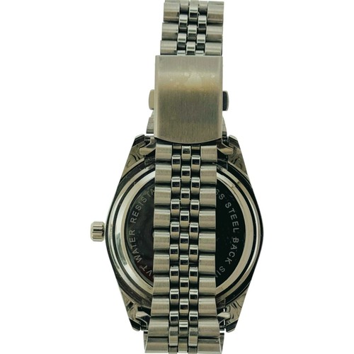 Hip Hop Watch Pavè Silver Stainless Steel Watch:Blue Dial with Arabic Numerals - Picture 5 of 5