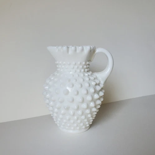 Vintage Fenton White Milk Glass Hobnail Pitcher Creamer Syrup Approximately 5.5”