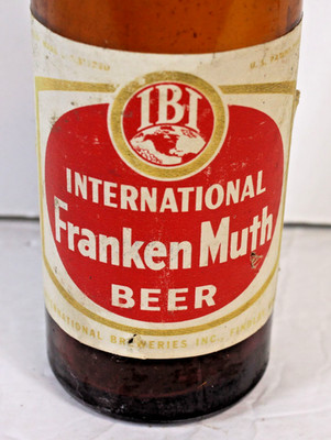 Vtg IBI Frankenmuth Beer Bottle International Breweries Amber Paper Labels Bar