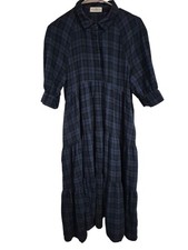 Natural Life M Flannel Plaid Dress Boho Maxi Modest Church Casual Business Work
