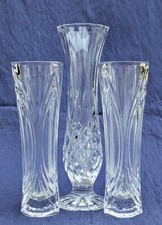 Lovely Collection  Selection of 3 ( Pair +1) Cut Glass Stem Vases - 21cm