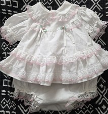 Vintage 80s 90s Lace Frilly Girls Dress 6-9 Mo Beautiful