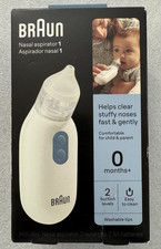 Braun Nasal Aspirator 1 Baby Nose Cleaner White/Blue 2 Levels Washable Tips