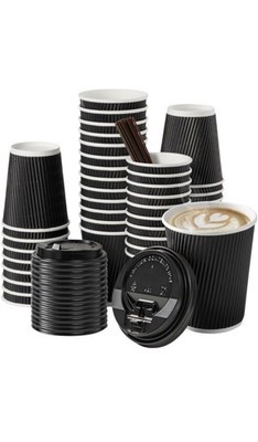 500 x 12 Unzen Einweg Welligkeit Dreifach Kaffeetassen und Deckel für heiße & kalte Getränke