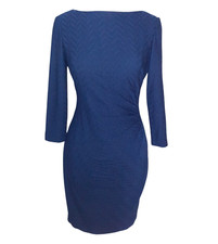 CHAPS Size 10 Sheath Dress Navy Blue 3/4 Sleeve Stretch Knit Knee Length