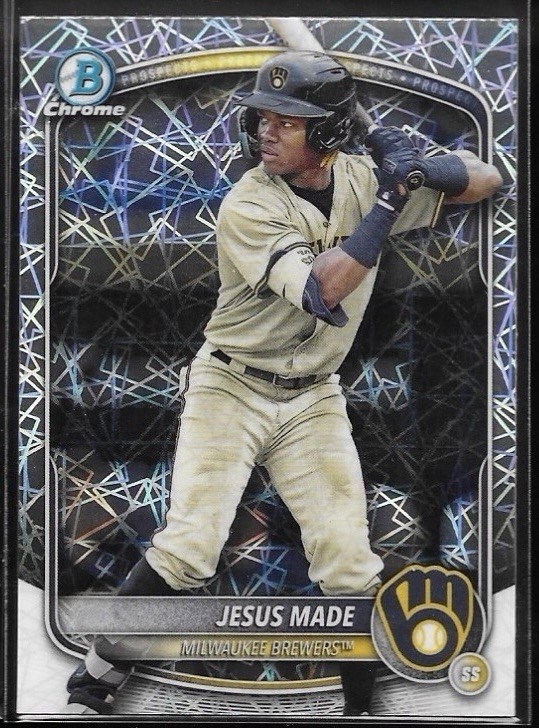 Jesus Made - 2025 Bowman Chrome Prospects Lazer Refractor SP #BCP245 Brewers