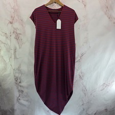 Universal Standard Dress Women XS 4XS Red Navy Assymetric Midi Tee Geneva V