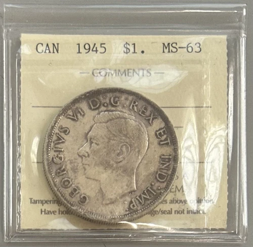 1945 Canada Silver Dollar - ICCS MS63   C2
