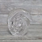 Steuben Glass Dolphin on Wave Hand Cooler Crystal Paperweight