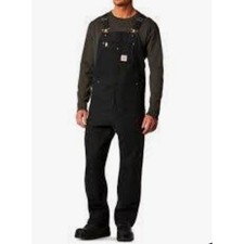 Carhartt Black Overalls 34x30 R01 BLK Duck Canvas Double Knee Carpenter Bib