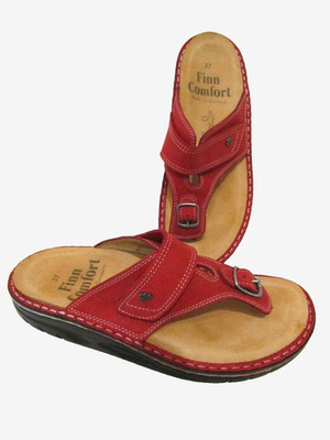 FINN COMFORT PHUKET RED LEATHER THONG SANDALS SIZE 37 OR 6.5 US Excellent Shape!