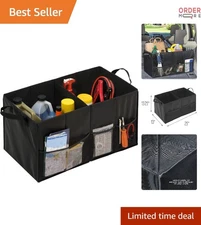Soft Storage Chest Polyester Foldable Car Trunk Organizer Black 2 Compartments
