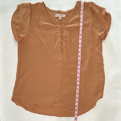 Philosophy women s Flutter Sleeve Satin Button Blouse mustard yellow Size L