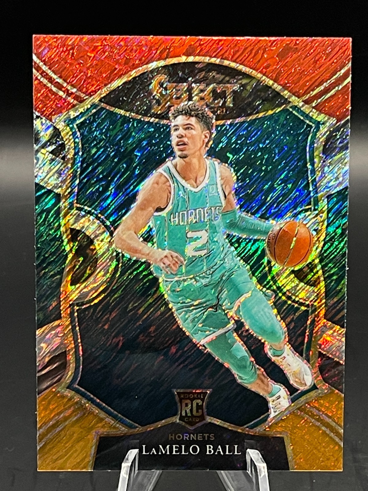 2020-21 Panini Select #63 - LaMelo Ball RC (Red White Orange Shimmer Prizm)