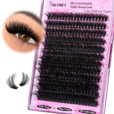 Yawamica Fluffy Lash Clusters Thick 200D Volume Eyelash Clusters 14-20Mm Wispy I