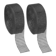 2 Roll 1.5"x20 Yard Crystal Rhinestones Mesh Ribbon Black 4mm 