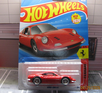 2026 Hot Wheels RED Ferrari Dino 206 GT, w/Real Riders Wheel Swap