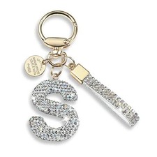 Pink Blue White Initial Letter Keychain Gift for Women Girls Bling S-white