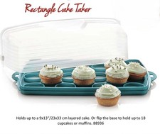 NEW Tupperware Rectangular CAKE TAKER , Carrier, Aqua, CUPCAKES OR CAKE