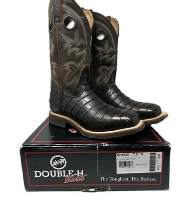 Double H Men's 7.5 Chocolate Brown Gator Print Roper Steel Toe