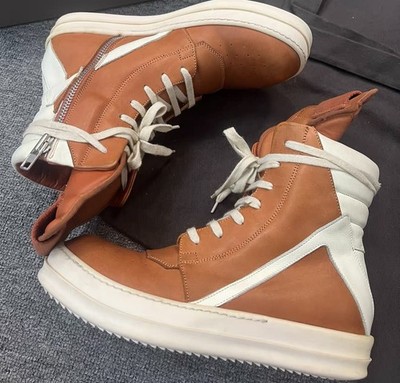 Rick Owens Geobasket - Caramel / Off-White Leder High-Top Sneaker - Größe 39