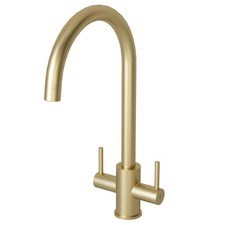 Liquida AD399BR Brushed Brass Swan Neck Twin Lever Kitchen Mixer Tap