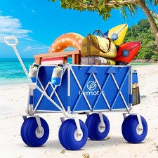 Beach Wagon with Big Wheels for Sand, 10.5" TPU All-Terrain Inflatable Blue 