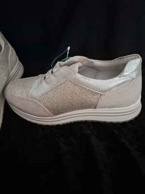 Neue Deichmann Sneaker VENICE Damen Gr 40 Creme Glitzer Steinchen PASST ZU ALLEM