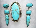 ETTA ENDITO AND RUNNING BEAR  SKY TURQUOISE AND STERLING RING AND EARRING SET — photo 1