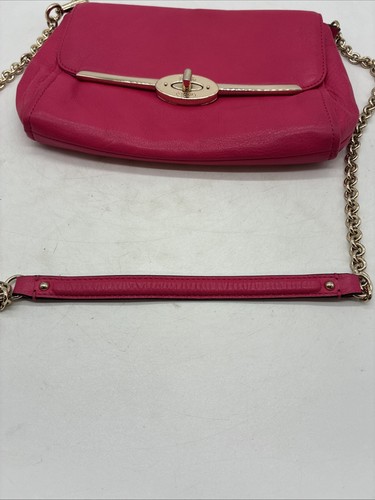 Coach Crossbody Purse Bag Pink Turnlock Flap Gold Chain Strap Genuine Leather - Picture 9 of 16