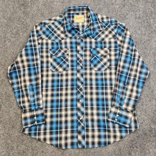 Wrangler Western Shirt Mens XL Blue Plaid Pearl Snap Long Sleeve Cowboy