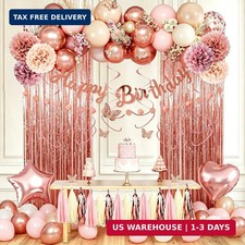 Share Pink Rose Gold Birthday Banner Decorations for Women Girls Happy Birthday