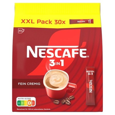 NESCAFÉ 3in1 XXL Pack, Getränkepulver-Sticks löslich Bohnenkaffee (30x 16,5g)