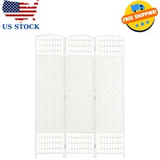 3 Panel Woven Privacy Screen Folding Room Divider White 47.2 x 66.9 Inch