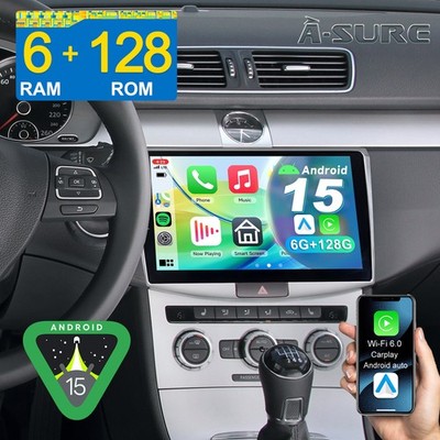 6+128GB Autoradio Android 15 Apple Carplay GPS Navi WIFI Für VW Passat B6 B7 CC