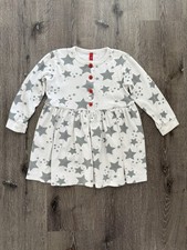 Hanna Andersson Star Dress Girls Size 110 US 5 White Gray Long Sleeve Cotton