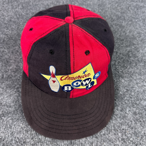 Vintage America Bowls Hat Snapback Black Red Bowling Halloween Big Lebowski - Picture 2 of 10