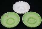 3 Vtg Fenton Green White Custard Satin Glass Water Lily Ashtrays Bowls GLOWS